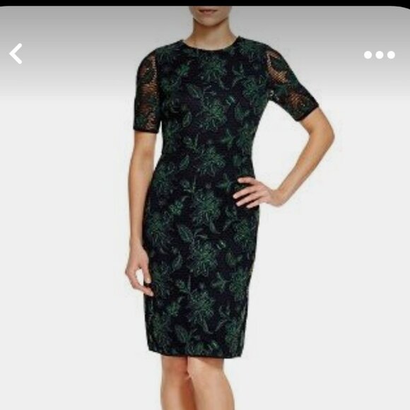 Tory Burch Blue Lace Applique Fishnet Sheath Dress - Picture 1 of 17